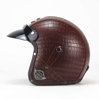 YZCM Motorcycle Harley Helmet with Sun Visor, Leather DOT Approved Vintage Open Face Helmet, Retro Cruiser Moped Scooter Chopper Bike Motorbike Hel...