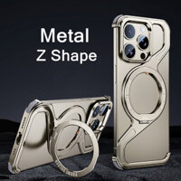 Z Shape Hình Học Khung Kim Loại Ốp Lưng Điện Thoại iPhone 16 Pro 15 14 13 Pro Max Plus Full Hợp Kim Nhôm Từ Giá Đỡ Bao