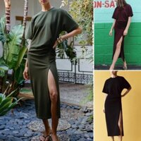 Za 25 Mùa Xuân Phong Cách Mới Xếp Ly Quạt Sáo Tay Ngắn Cổ Tròn Đầm1058153