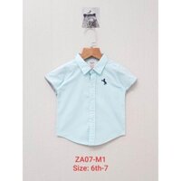 ZA07-M1 - Áo sơ mi bé trai thô , cộc tay thêu ngựa , màu xanh trời , size bé 1t-7t.