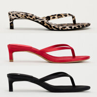 Za2024 Mùa Hè Sản Phẩm Mới Giày Nữ Da Báo Flip-Flops Giữa Gót Mở Gót Mèo Dép Sang Trọng F