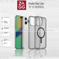 ZAGG Clear Case Magnetic - Ốp lưng đen khói cho IPhone 15 Pro Max / 15 Pro , hỗ trợ sạc không dây , chống sốc , chống ố
