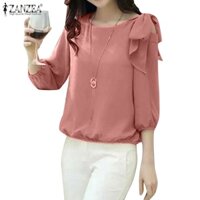 Zanzea Áo Kiểu Cổ Tròn Tay Phồng Co Giãn Thời Trang Hàn Quốc Cho Nữ