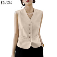 Zanzea Celmia Áo khoác ngoài không tay cổ chữ V Áo Vest thông thường thanh lịch