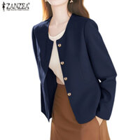 Zanzea Celmia Nữ Công Sở Hàn Quốc Áo Blazer Cổ Tròn Tay Dài