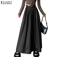 ZANZEA Chân Váy Da PU Dài Xếp Ly Lưng Cao Thời Trang Cho Nữ