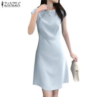 Zanzea Đầm Cổ Thuyền Ôm Dáng Phối Khóa Kéo Thời Trang Hàn Quốc Thanh Lịch Cho Nữ