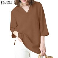 Zanzea Nữ Hàn Quốc Màu Trơn Ba Phần Tư Tay Chia Vòng Cổ Chữ V