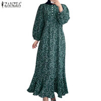 Zanzea Nữ Hồi Giáo Abaya Kaftan Full Tay Cổ Tròn In Hoa Đầm Dài