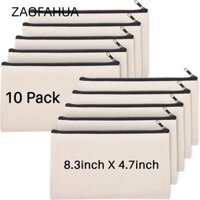 Zaofahua 10 chiếc Túi vải trống, Dây kéo 8.2x4.7 inch Túi dây kéo, Đồ dùng Túi du lịch bằng vải Canvas Lưu trữ