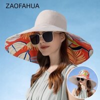 Zaofahua Mũ ngư dân nữ, Mũ chống nắng hai mặt vành lớn, In cây Mũ Panama Cotton thoáng khí