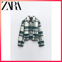 Zara 24 mùa thu mới quần áo nữ áo khoác ca rô có túi vá
