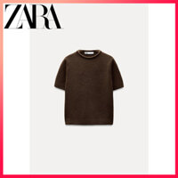 Zara 25 Mùa Xuân Hàng Mới Về Nữ Mềm Mại Cổ Tròn Tay Ngắn Tính Khí Áo Len Dệt Kim