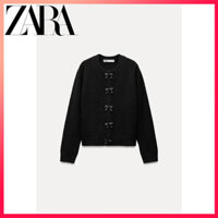 Zara 25 Mùa Xuân Mới Quần Áo Nữ Nơ Nút Áo Khoác Dệt Kim
