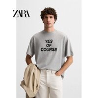 Zara Áo thun ngắn tay cổ tròn in hình cotton mỏng vừa vặn mới dành cho nam 3992376