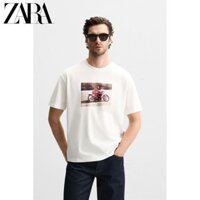 Zara Áo thun ngắn tay cổ tròn in hình Cotton mới dành cho nam 0962407