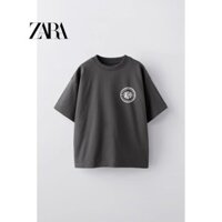 Zara Áo thun ngắn tay cổ tròn in hình thoải mái mới bằng vải Cotton