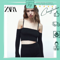 Zara Auth Áo dài tay trễ vai len gân đen size M