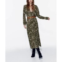 Zara đầm chemise hoạ tiết châu Âu cổ điển có belt Luumooc