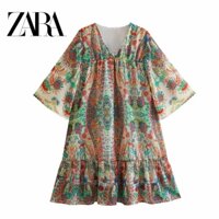 Zara Đầm Voan Cổ Chữ v Dáng Rộng Thời Trang Mùa Xuân Giản Dị Dễ Phối Đồ Dành Cho Nữ