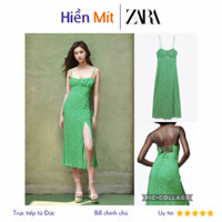 ZARA Đức - Đầm midi hai dây dáng dài hở lưng dây đan lưng xẻ tà chấm bi xanh lá sale auth new tag cao cấp sẵn 2587/165