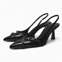 [ZARA] Giày cao gót mũi nhọn khoá đen/khoá bạc