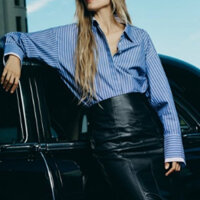 Zara made in Morocco Áo Sơ Mi Tay Dài Dáng Rộng Họa Tiết Kẻ Sọc xanh blue tay viền trắng Luumooc
