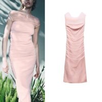 Zara Mùa Hè Phong Cách Mới Cổ Tròn Không Tay Xếp Ly Quạt Sáo Dạ Hội Đầm Lụa Lưới Khâu Dệt Kim 4938016