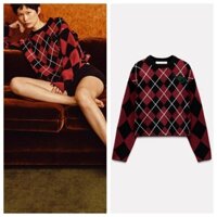 Zara Mùa Xuân Sản Phẩm Mới Nữ Phong Cách Ngọt Ngào Năm Mới Series Họa Tiết Kim Cương Áo Len Dài Tay5755036