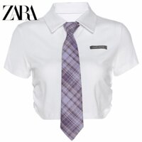 Zara phong cách rắn màu ve áo oem slim-fit cắt ngắn-tay all-match