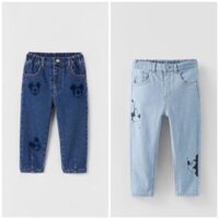 (ZARA) quần jean mickey cho bé có lót lông