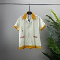 ZARA Short Sleeve Shirt Stitching Letter Print Pattern Men and Women Same Style Top Cardigan in Stock