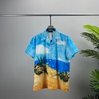 ZARA Short Sleeve T T-shirt3D Letter Ocean Pattern Printed Men's and Women's Same Lapel Cardigan