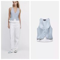 Zara Spring Sản phẩm mới Áo Vest không tay cổ chữ V sọc kiểu Pháp dành cho nữ4661077