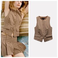 Zara Spring Sản phẩm mới Áo Vest kẻ sọc mỏng vừa vặn cho nữ4749824 Culottes chữ A giữa eo5427400