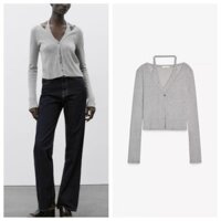 Zara Spring Sản phẩm mới Áo thun cổ dây cổ tròn dành cho nữ Áo khoác cổ chữ V vừa vặn5644323