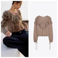 Zara Spring Sản phẩm mới dành cho nữ màu trơn nhiều lớp trang trí Áo len dài tay cổ chữ V thời trang sang trọng3456102