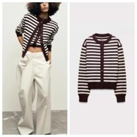 Zara Spring Sản phẩm mới Quần áo nữ Preppy Phong cách cổ tròn phù hợp Áo len sọc dài tay cổ tròn5536019