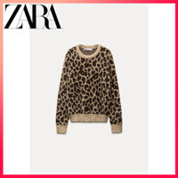 Zara Thu Đông Hàng Mới Về Nữ Mặc Họa Tiết Động Vật Áo Len Cổ Tròn Dài Tay Jacquard