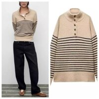 Zara Thu Đông Sản Phẩm Mới Nữ Châu Âu Mỹ Sọc Áo Len Đứng Cổ Áo Chui Đầu Thường Ngày 1509107
