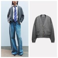 Zara Thu Đông Sản Phẩm Mới Nữ Len Pháp Pha Trộn Vàng Nút Dài Tay Cổ Chữ v Dệt Kim Áo Khoác 2893014