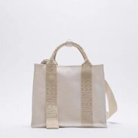 [ZARA] TÚI XÁCH ZARA MINI VẢI DÙ IN CHỮ MÀU TRẮNG KEM