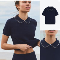 Zara2025 Mùa Xuân Phong Cách Mới Nữ Đơn Giản Tương Phản Màu Sắc Khâu Viền Áo Len Đan2142040