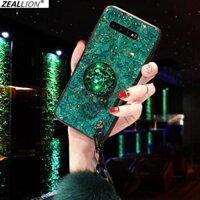 Zeallion Cho [Samsung Galaxy S7 Edge S8 S9 S10 A8 A6 Plus A6s A8s A9 Star A7 A5 2018] Ốp Điện Thoại Đá Cẩm Thạch Lấp Lánh Màu Vàng Kim Lá Thời Trang Giá Treo Nhẫn Pha Lê Và Dây Buộc Quả Cầu Lông