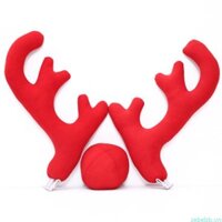 Zebebb 2 Gạc + 1 Mũi Xe Dễ Thương Mũi Sừng Trang Phục Bộ Mũi Đỏ Đồ Dùng Giáng Sinh Rudolf Tuần lộc Xe Giáng Sinh D