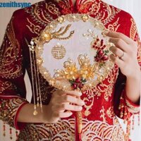 Zenithsync Quạt Trung Quốc Trong Suốt Tròn Trung Quốc Cưới Tua Rua Trang Trí Phượng Hoàng Phong Cách Cổ Đại Bó Hoa Tay