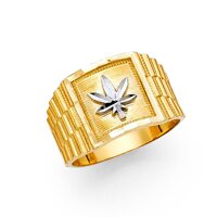 ZenJewels Solid 14k Yellow White Gold Mens Marijuana Ring Cannabis Leaf Band Two Tone Polished 14MM