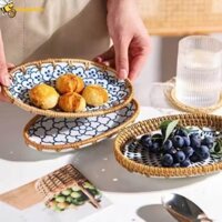 Zenpullse Mây Breadbasket, Tranh Màu Hình Bầu Dục Gốm Mây Đĩa Trái Cây, Đồ Ăn Món Ăn Phong Cách Việt Nam Hoa Mẫu Cá Khay Ăn Nhẹ Nhà