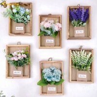 Zenpulse Trang trí tường hoa giả, Trang trí tường cẩm tú cầu treo tường 3D, Hộp trưng bày hoa Retro Bud Hydrangea Khung ảnh Hoa giả Trang trí màn hình hoa