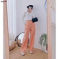 ﹉zeny157Quần Kẻ Sọc Caro Kẻ Nữ Ống Rộng Lưng Cao Quần Baggy Unisex Dáng Suông Form Dài Cạp Chun Đi Học Đẹp SANMAY QD003